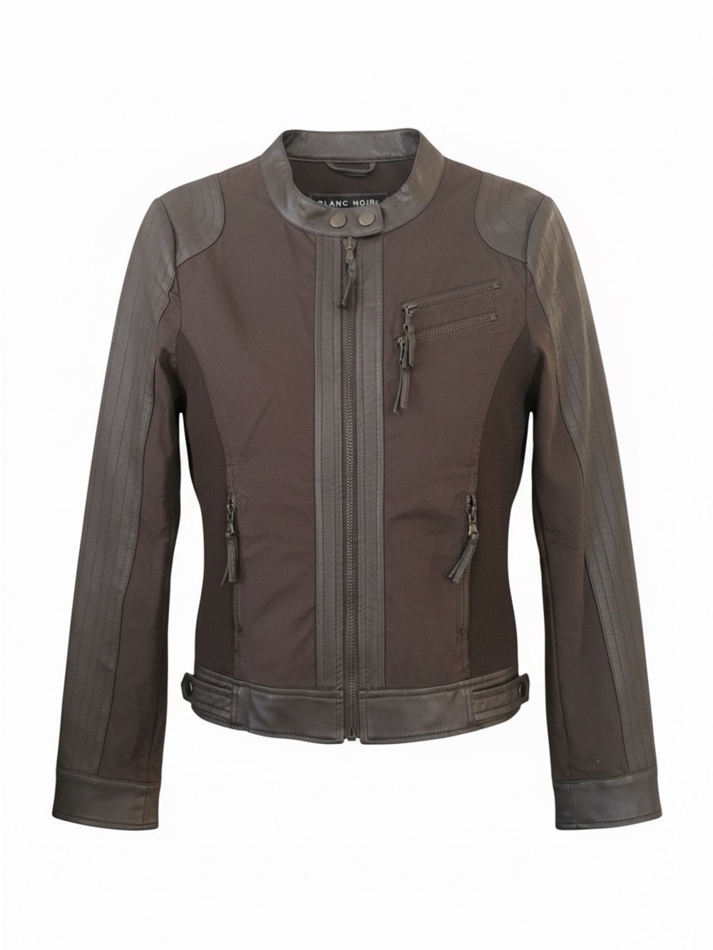 blanc noir Women's Dark Brown Leather-Trim Moto Jacket